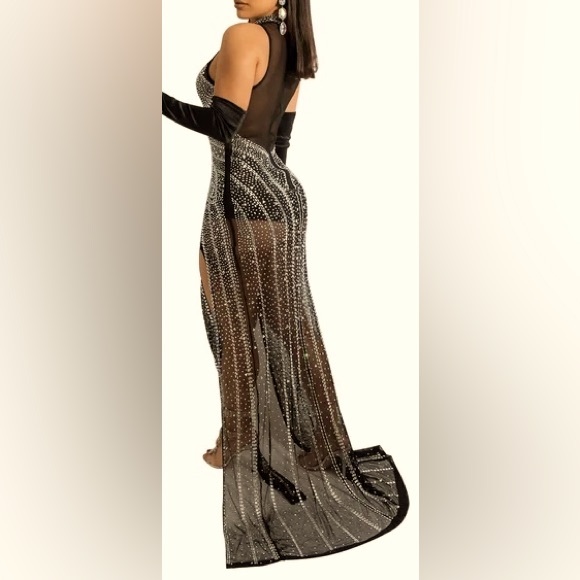 NWT Banjul Rhinestone Maxi Dress Slit Leg Sleeveless Bodycon Fits Beautifully S - Picture 1 of 11